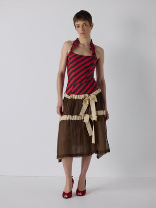 drop waist tiered skirt in brown