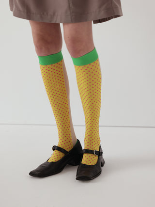 knee high socks in yellow micro dot