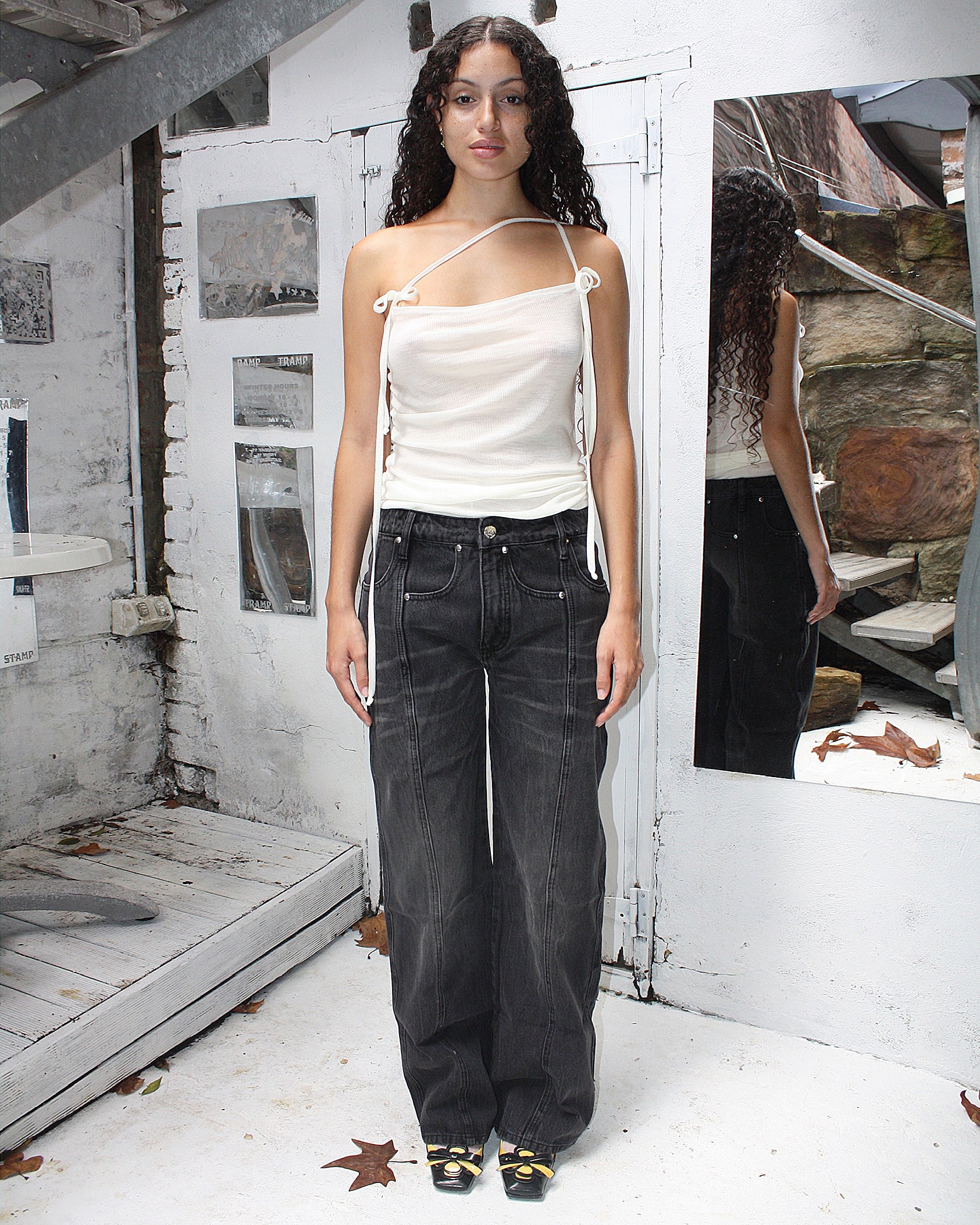 Multiway Tank in white superfine merino rib