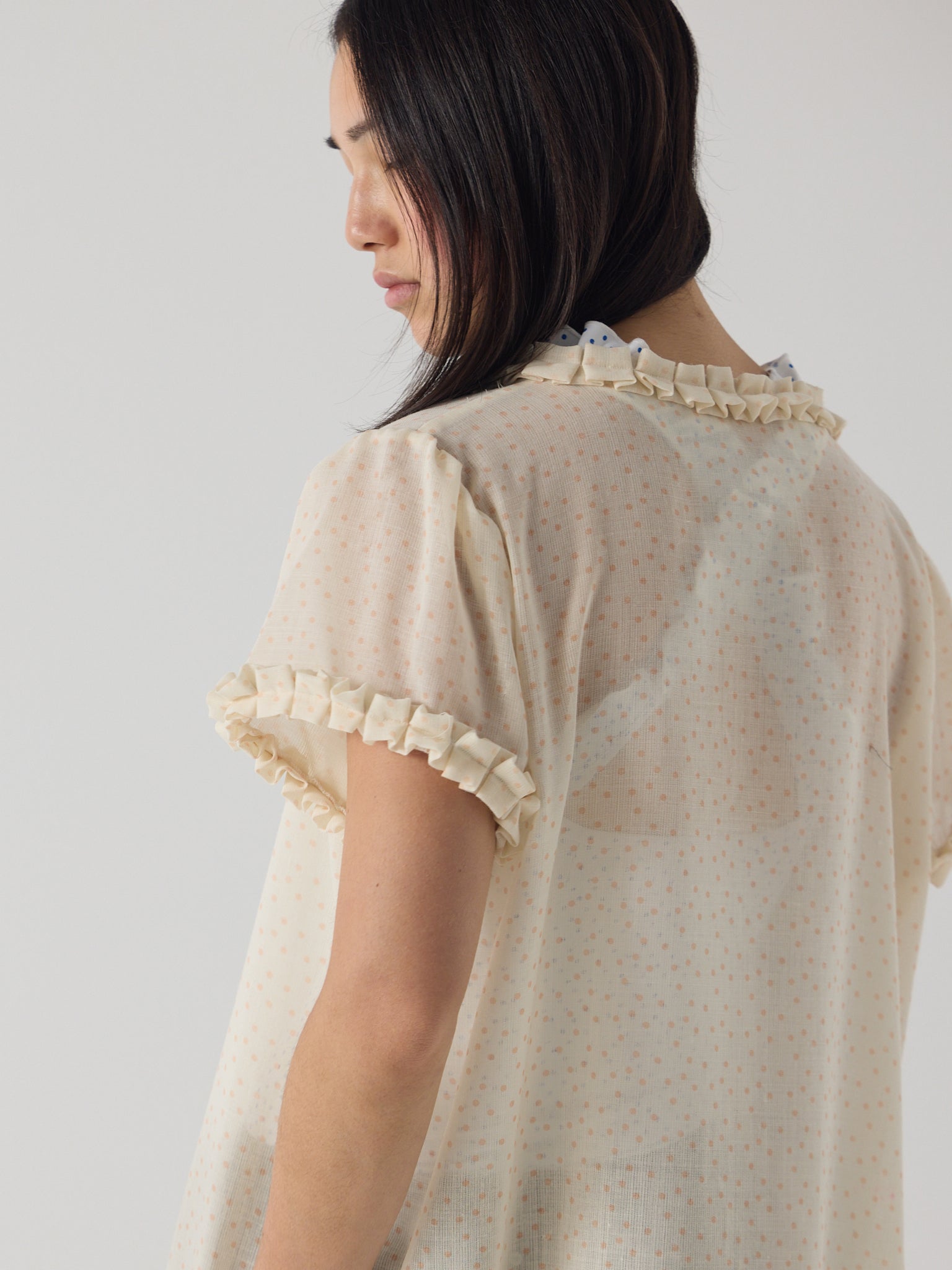 Frill peignoir cover up in micro dot wool