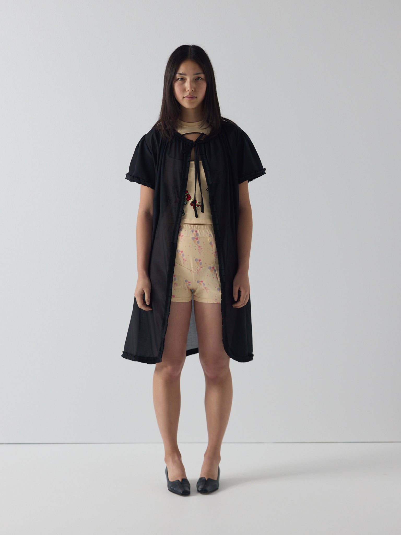 Frill peignoir cover up in black