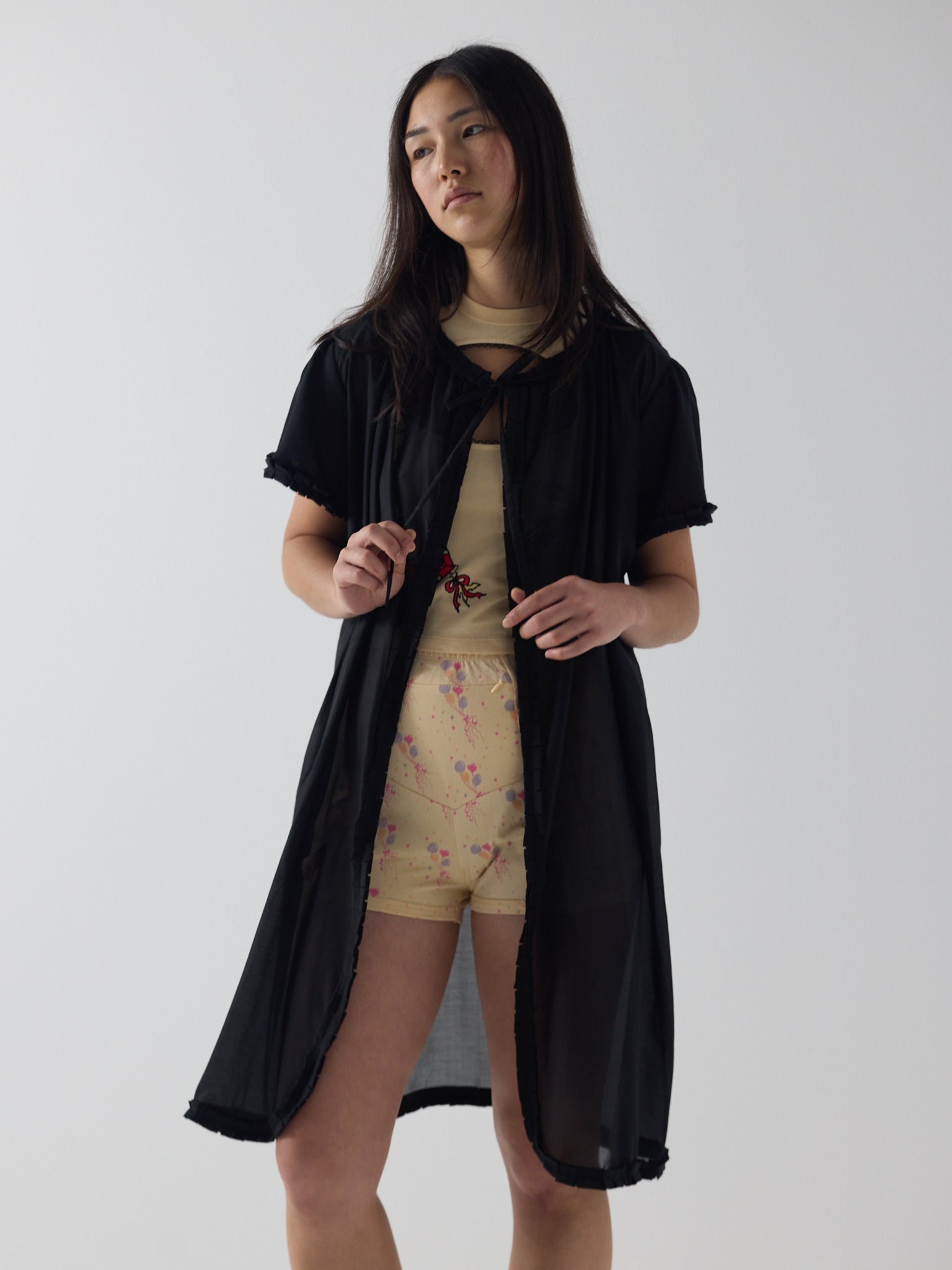 Frill peignoir cover up in black