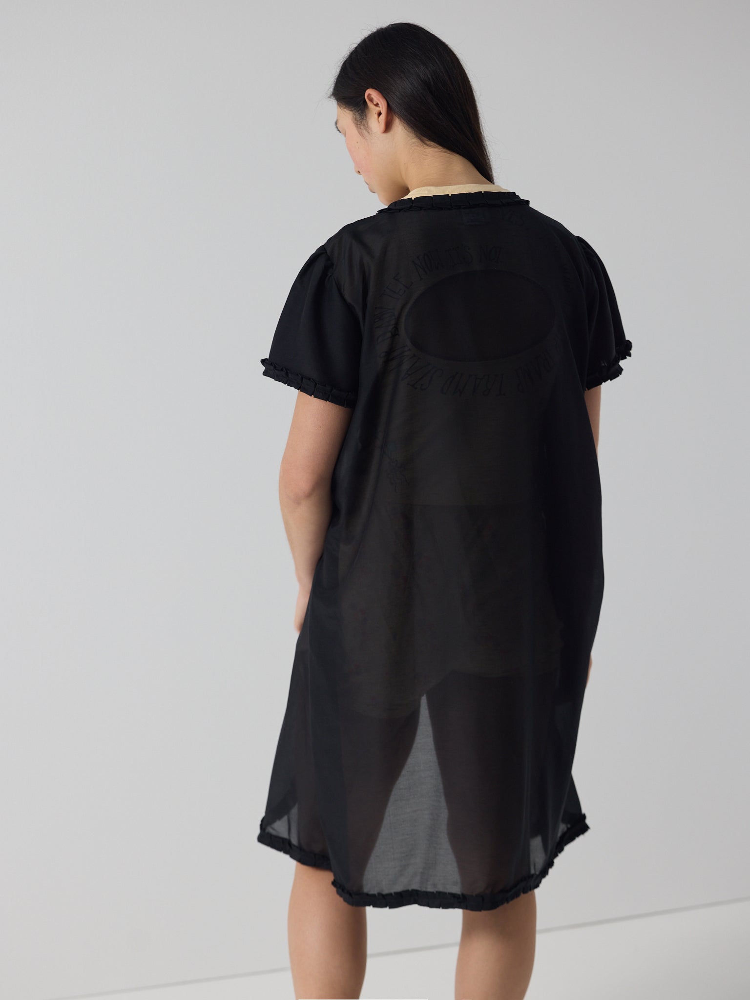 Frill peignoir cover up in black