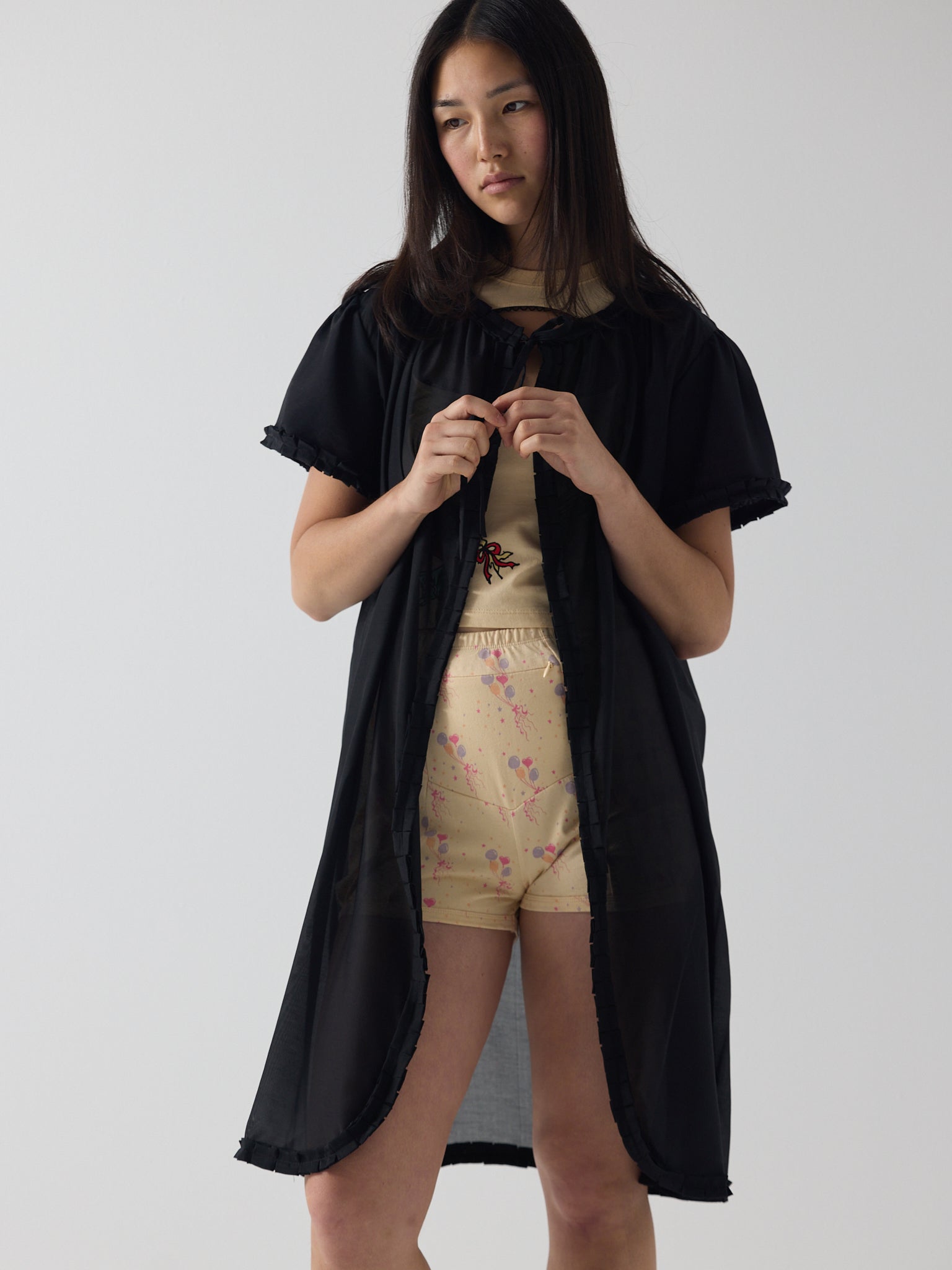 Frill peignoir cover up in black