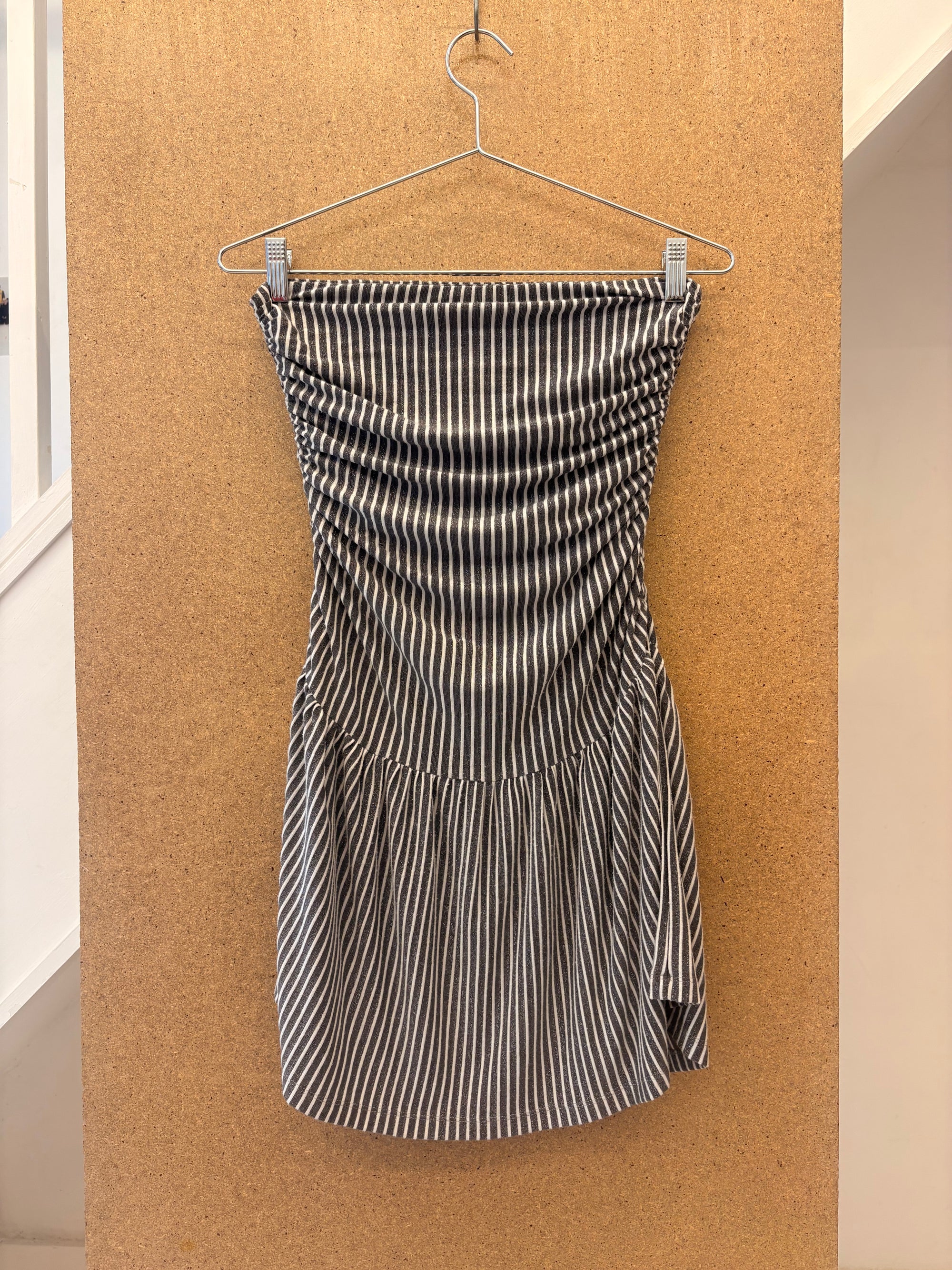 Twist Dress in Grey Glitter Stripe - Fit 2