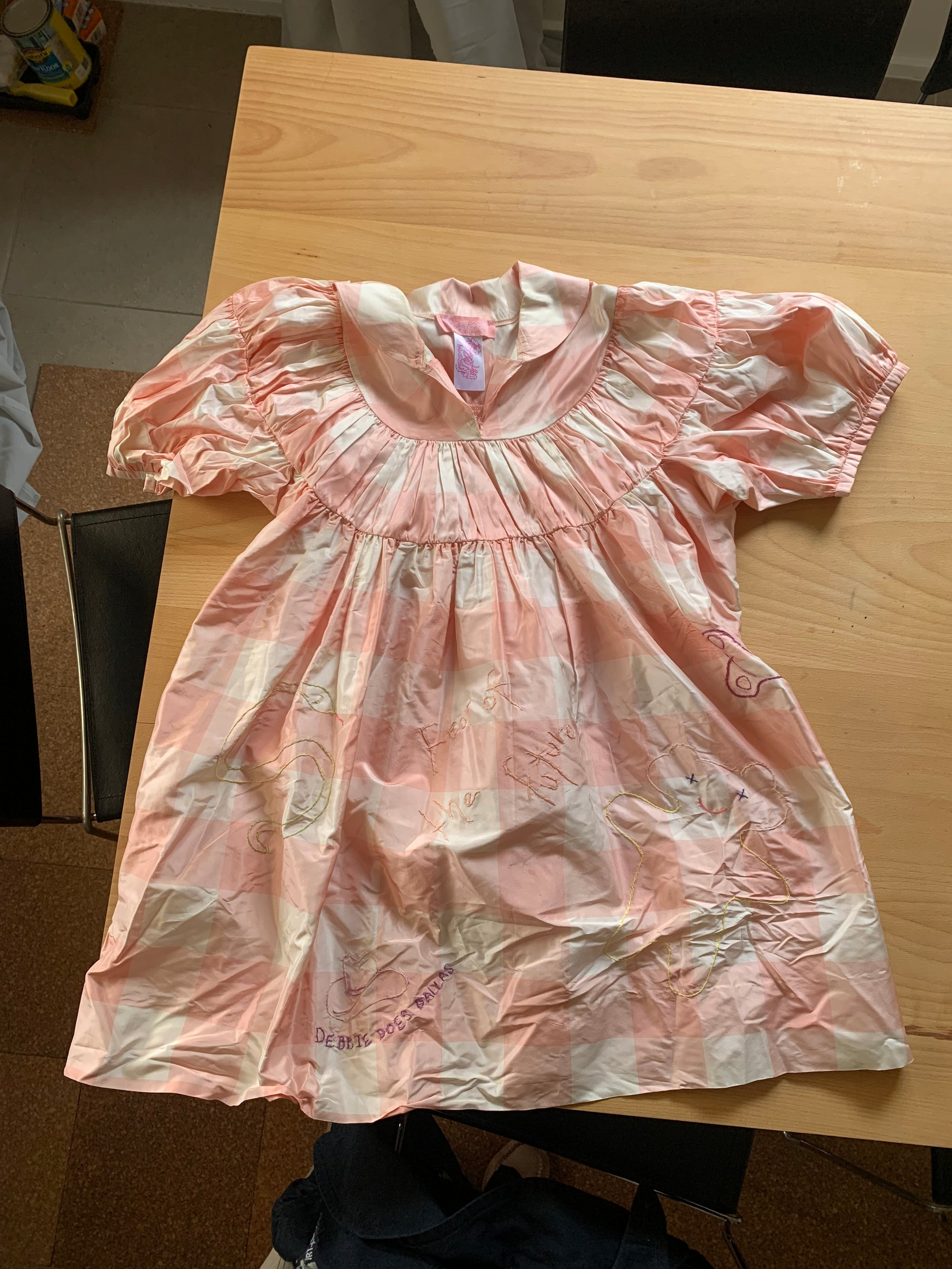 RTTS x Lizzie Kid 1/1 hand embroidered pink gingham silk taffeta babydoll dress