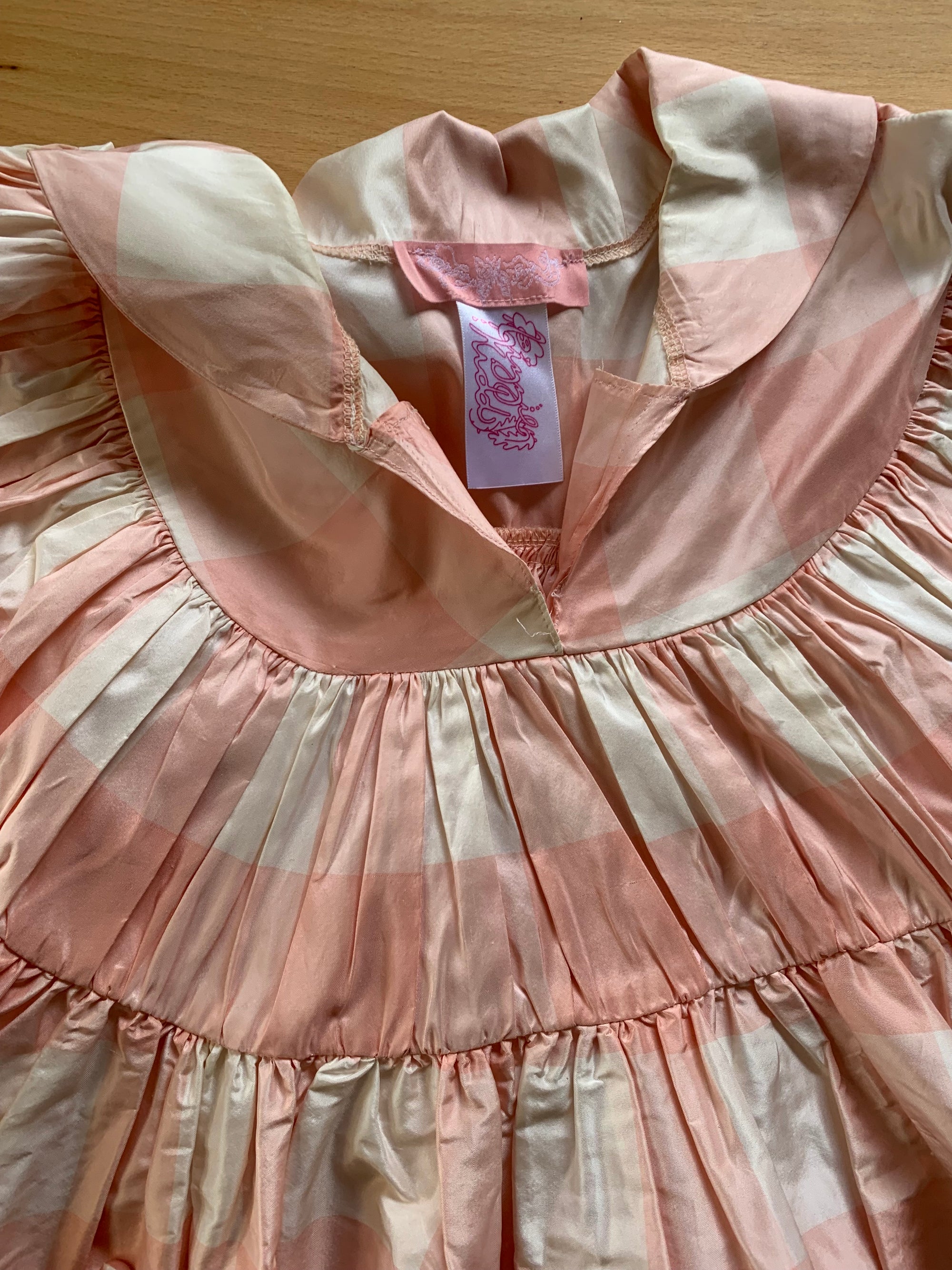 RTTS x Lizzie Kid 1/1 hand embroidered pink gingham silk taffeta babydoll dress