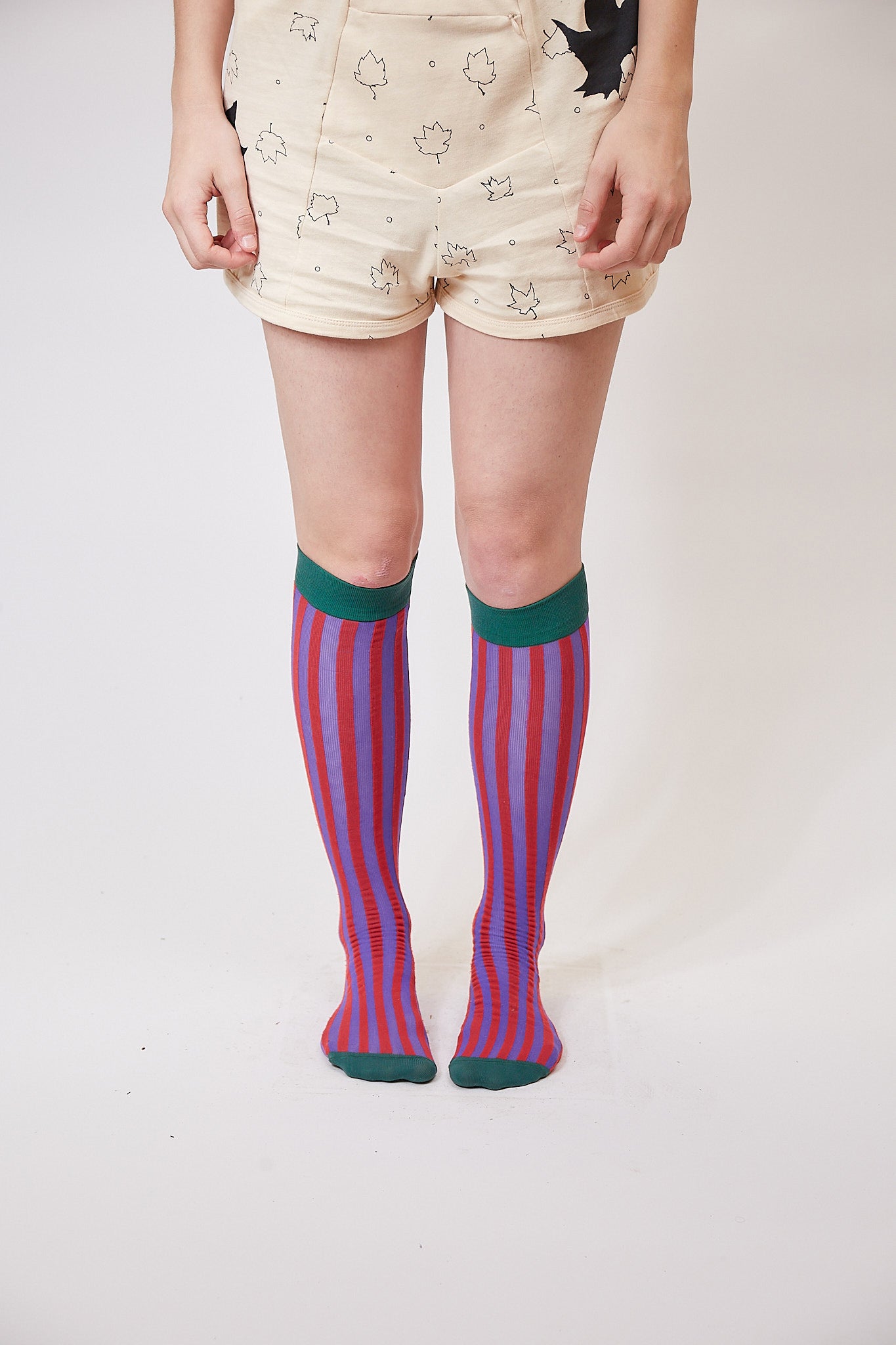 red stripe knee high socks