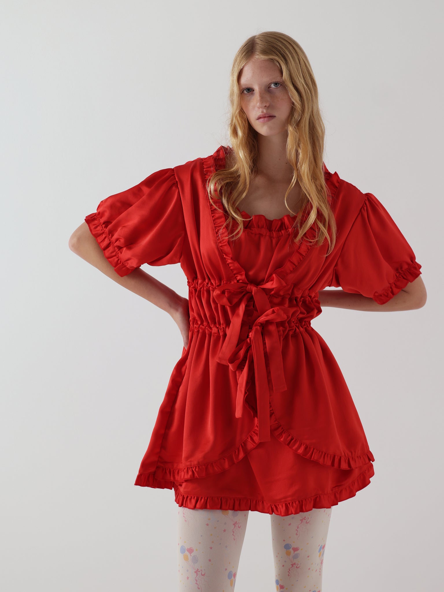 ribbon red babydoll dress