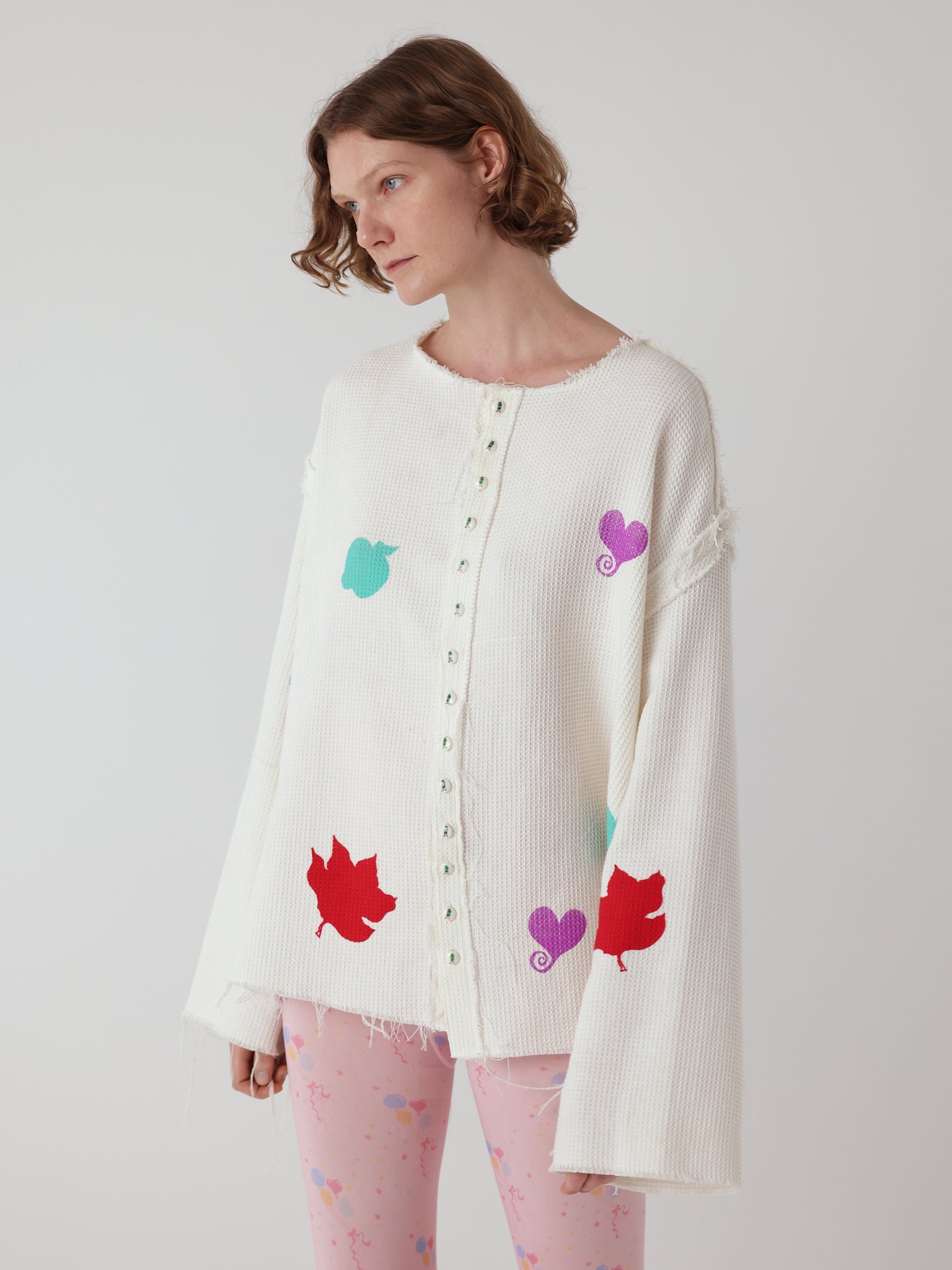 the niamh galea waffle groom shirt in white, hand printed with an original ss26 print