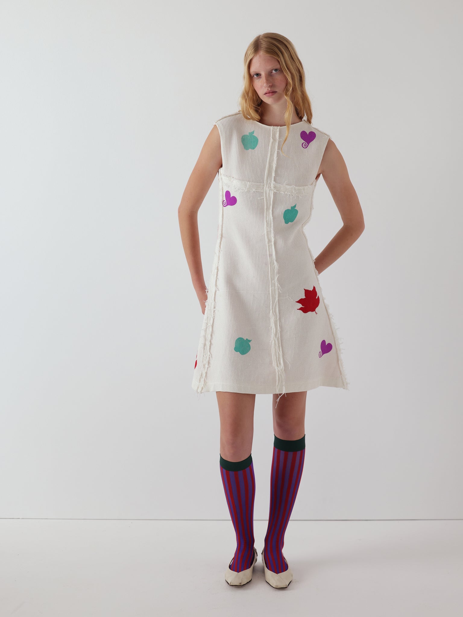 waffle shift dress in white
