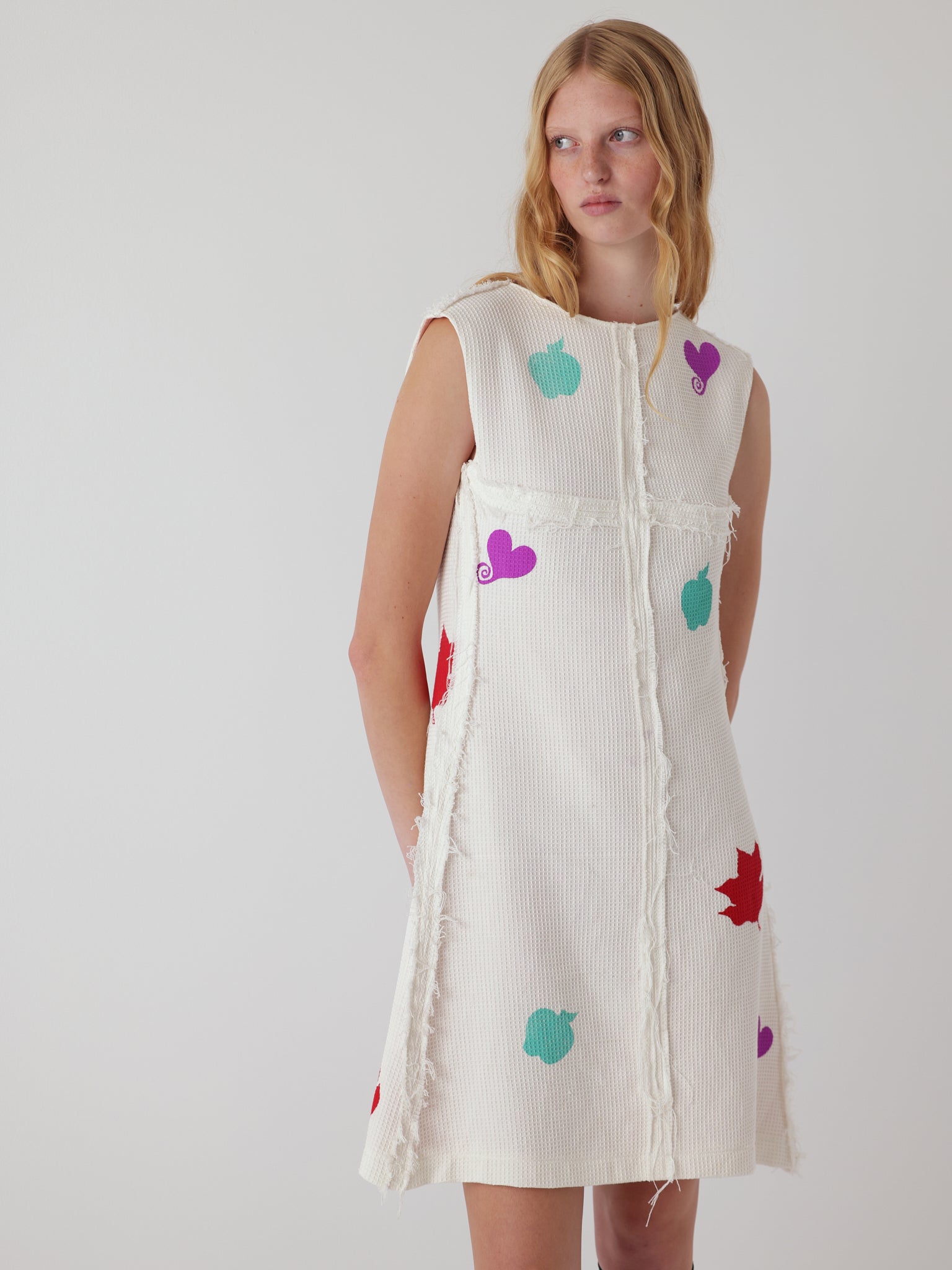 waffle shift dress in white