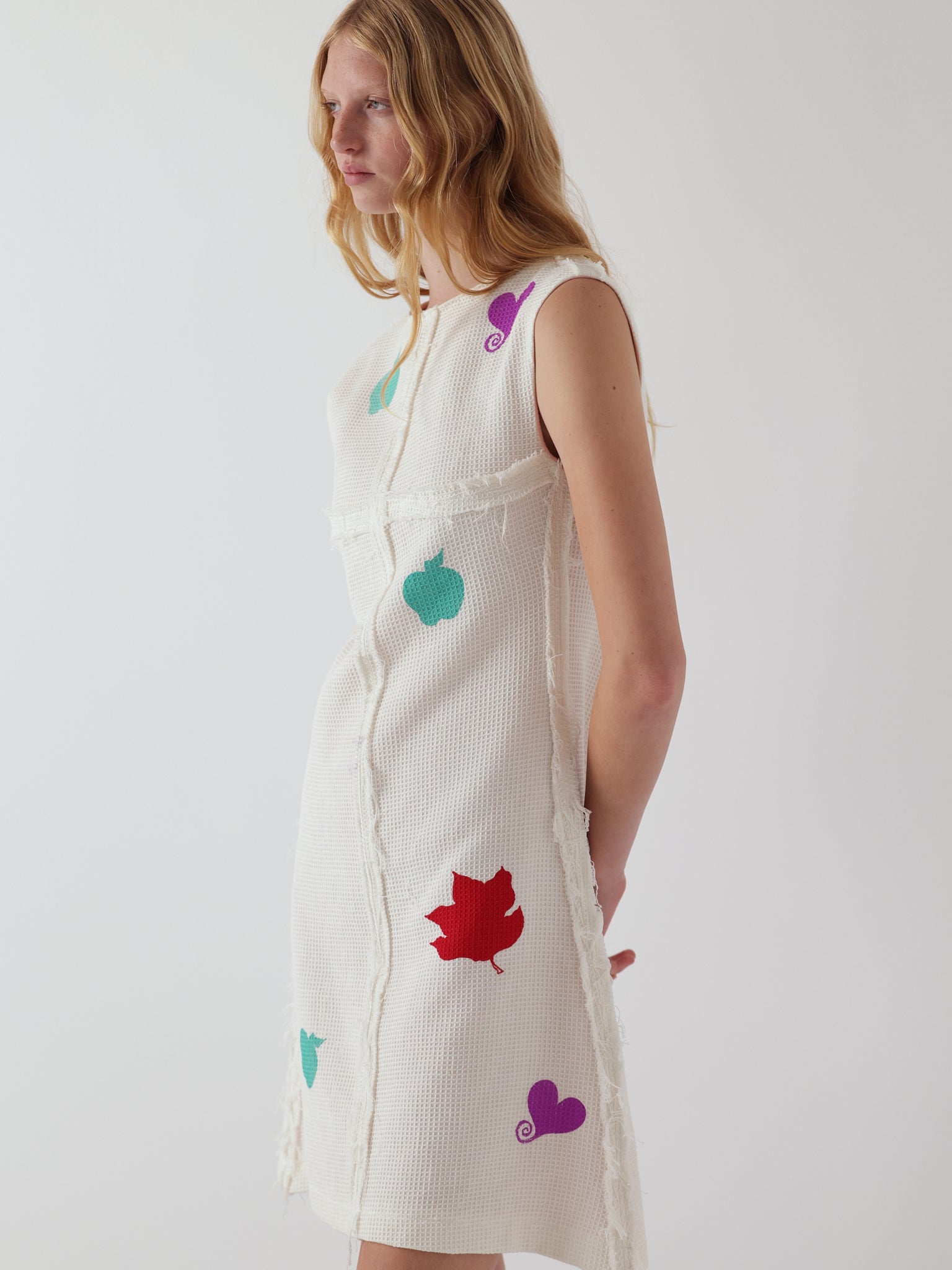waffle shift dress in white