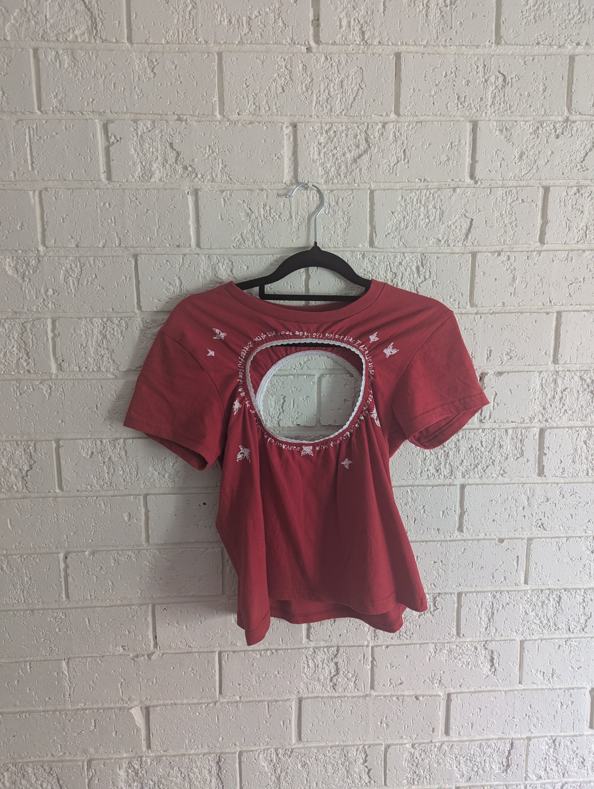 og red logo removal baby tee in large