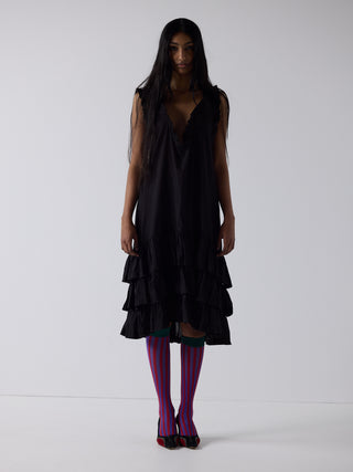 apron frill drop waist dress in black