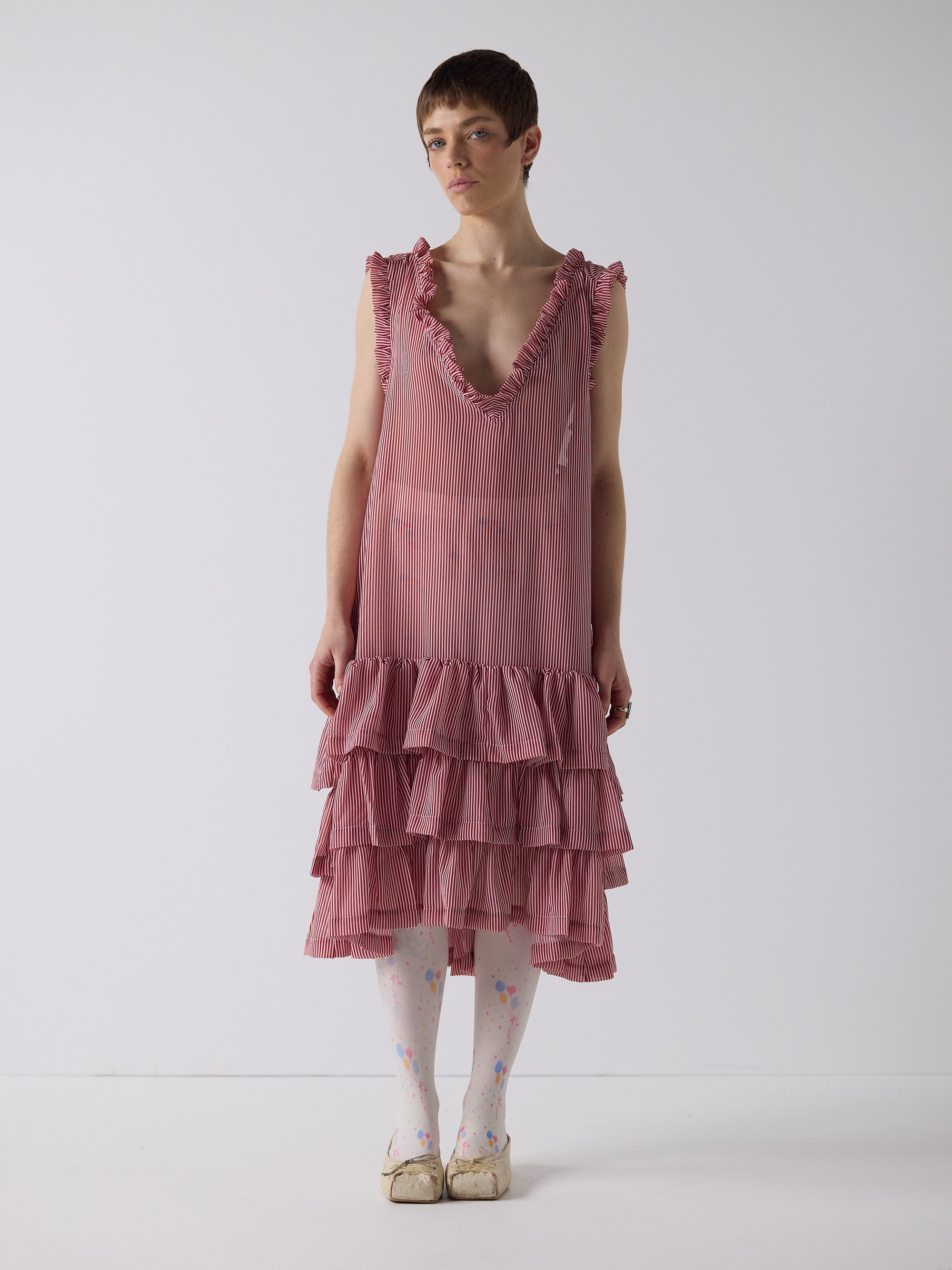 honor wears the apron frill drop waist dress in lolly stripe