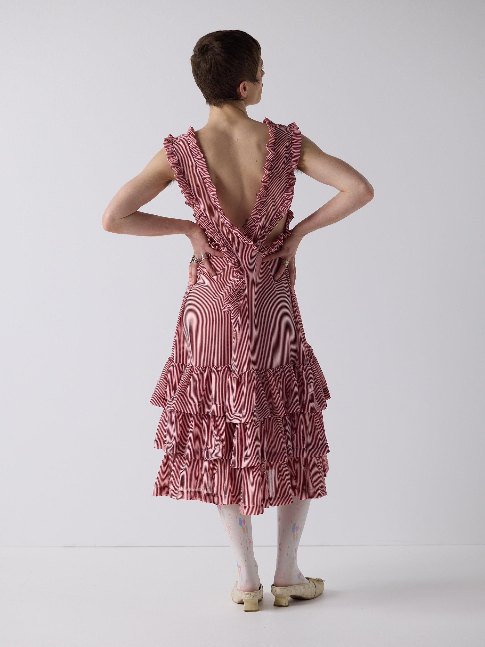 honor wears the apron frill drop waist dress in lolly stripe