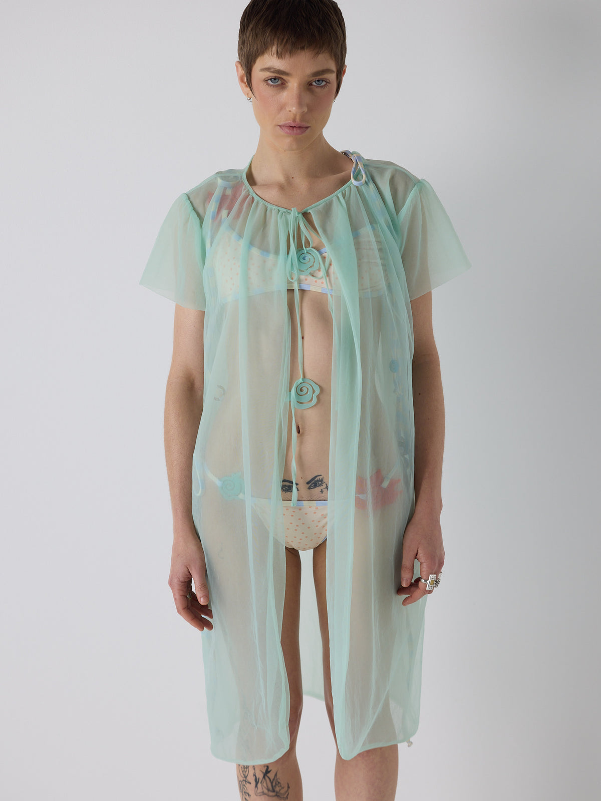 honor wears the peignoir in aqua