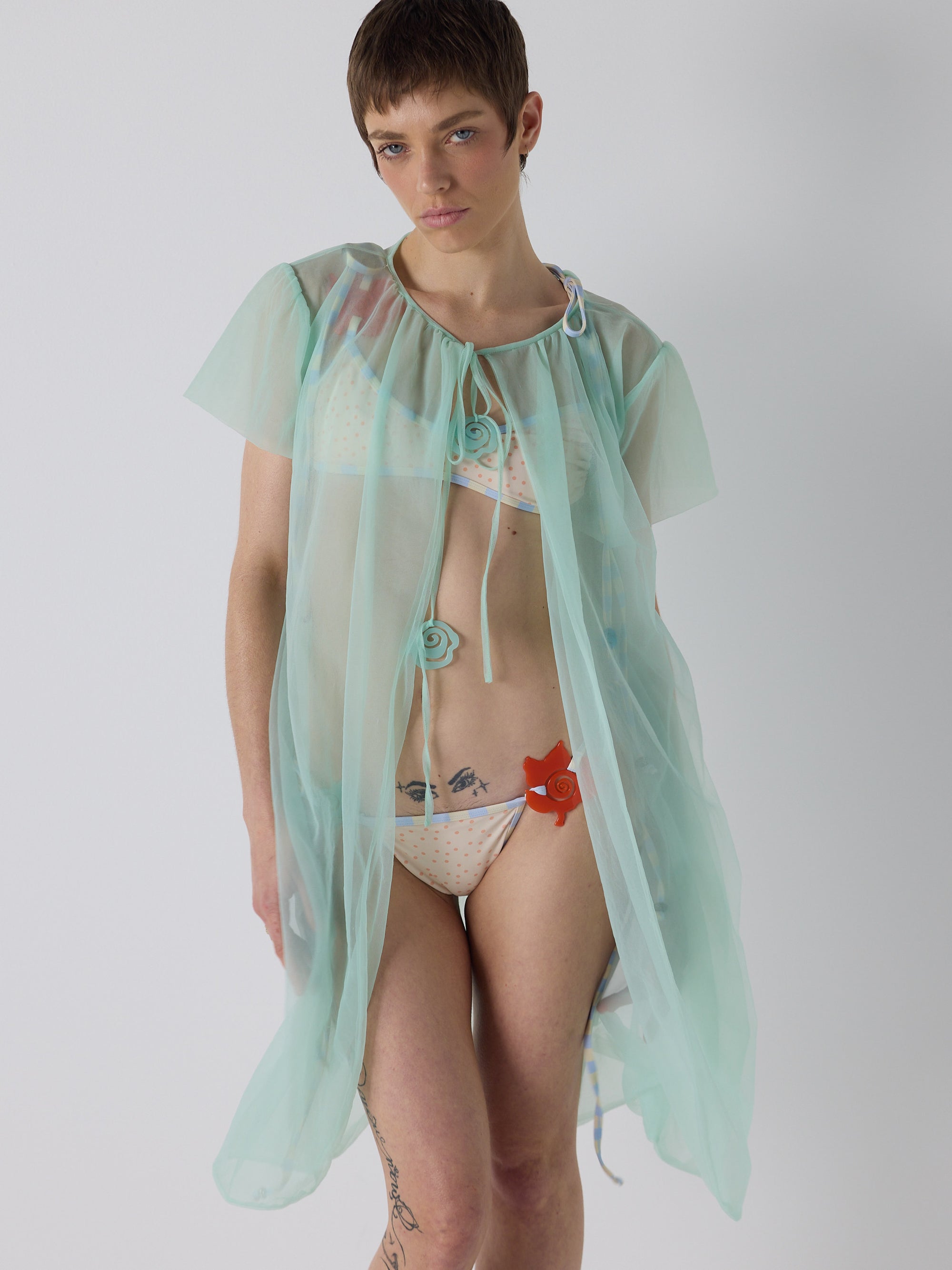 honor wears the peignoir in aqua