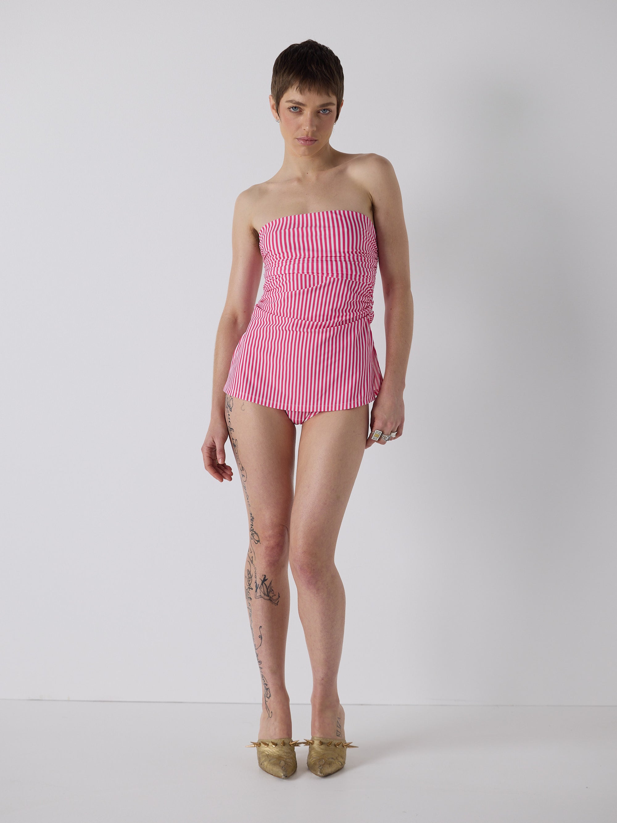honor wears the twist one piece in lolly stripe, size xs