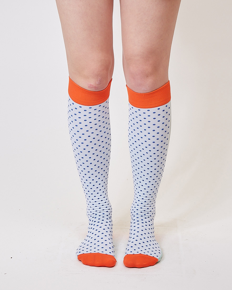 blue micro dot knee high socks