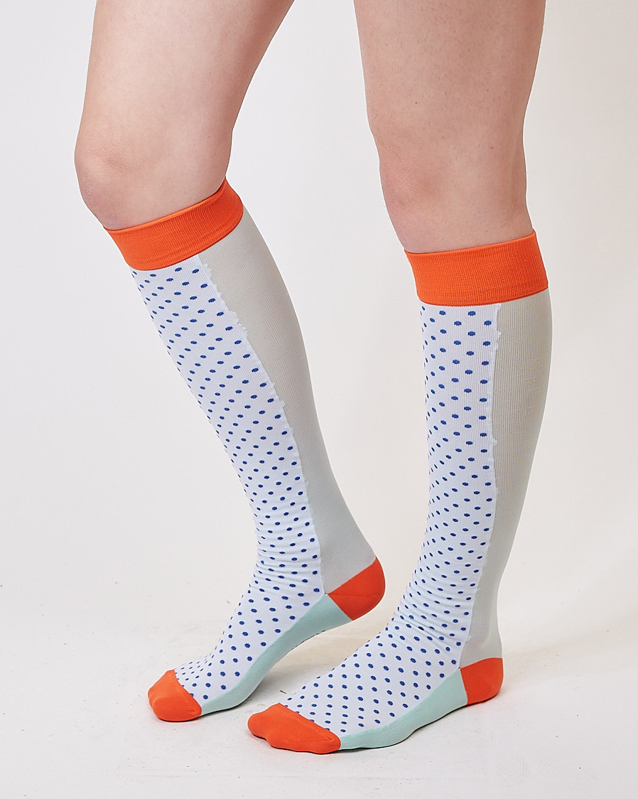 blue micro dot knee high socks