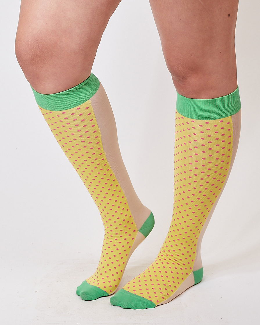 yellow micro dot knee high socks