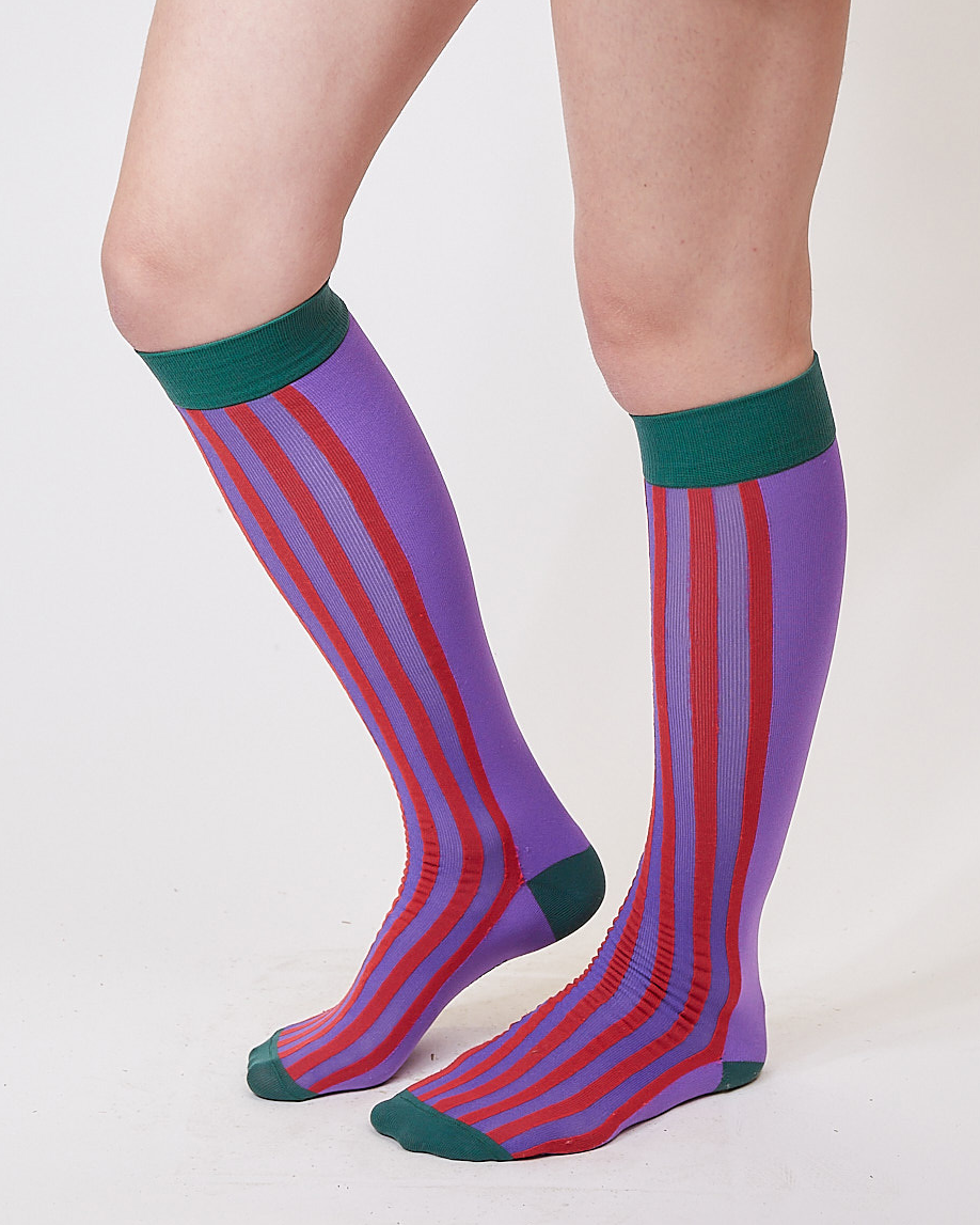 red stripe knee high socks