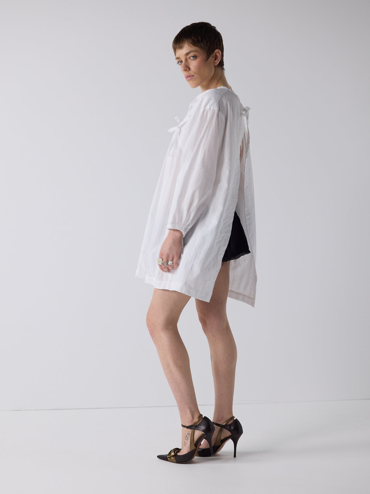 honor wears the nursing smock in white dobby