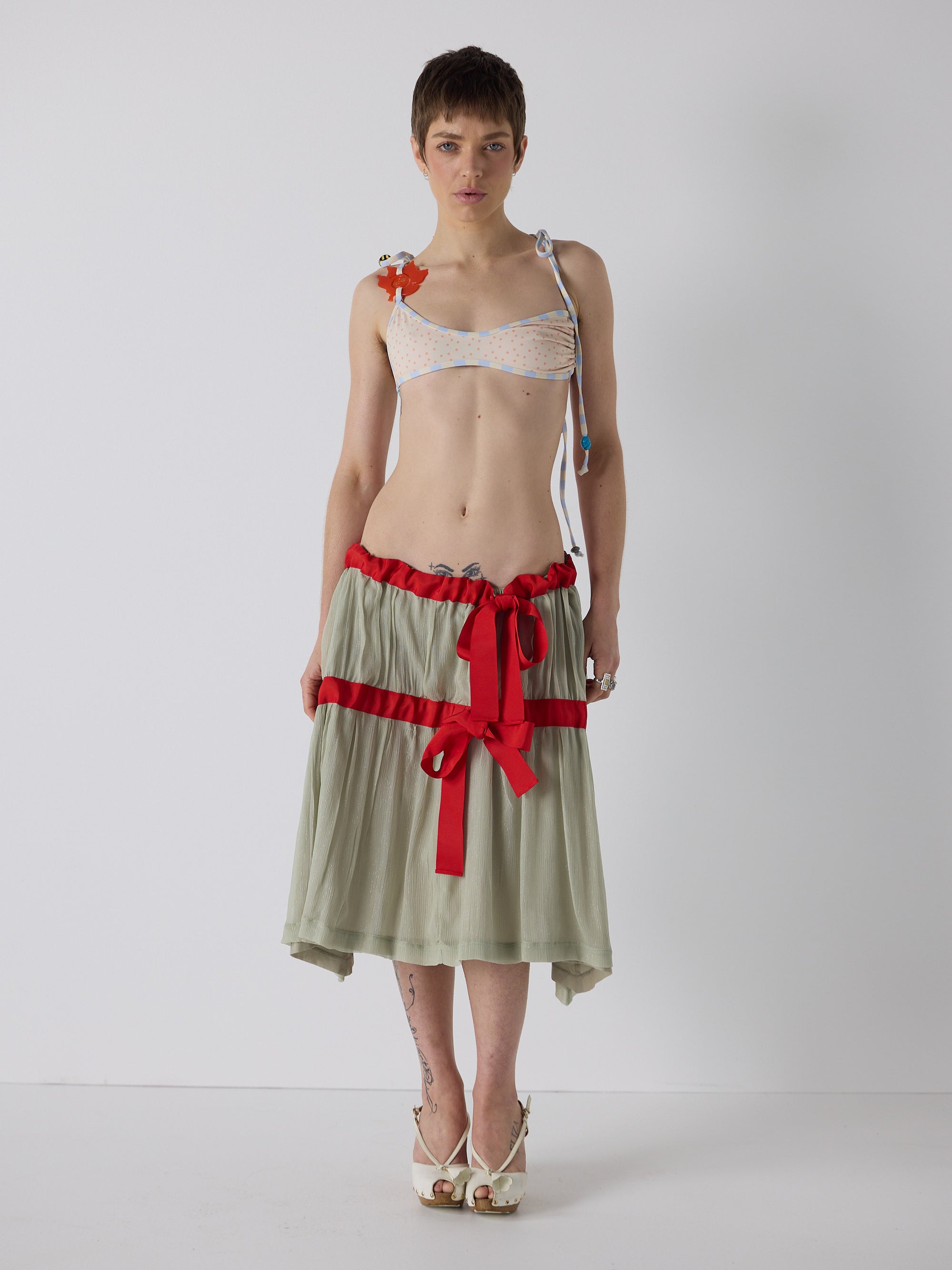 honor wears the drop waist tiered skirt in mint