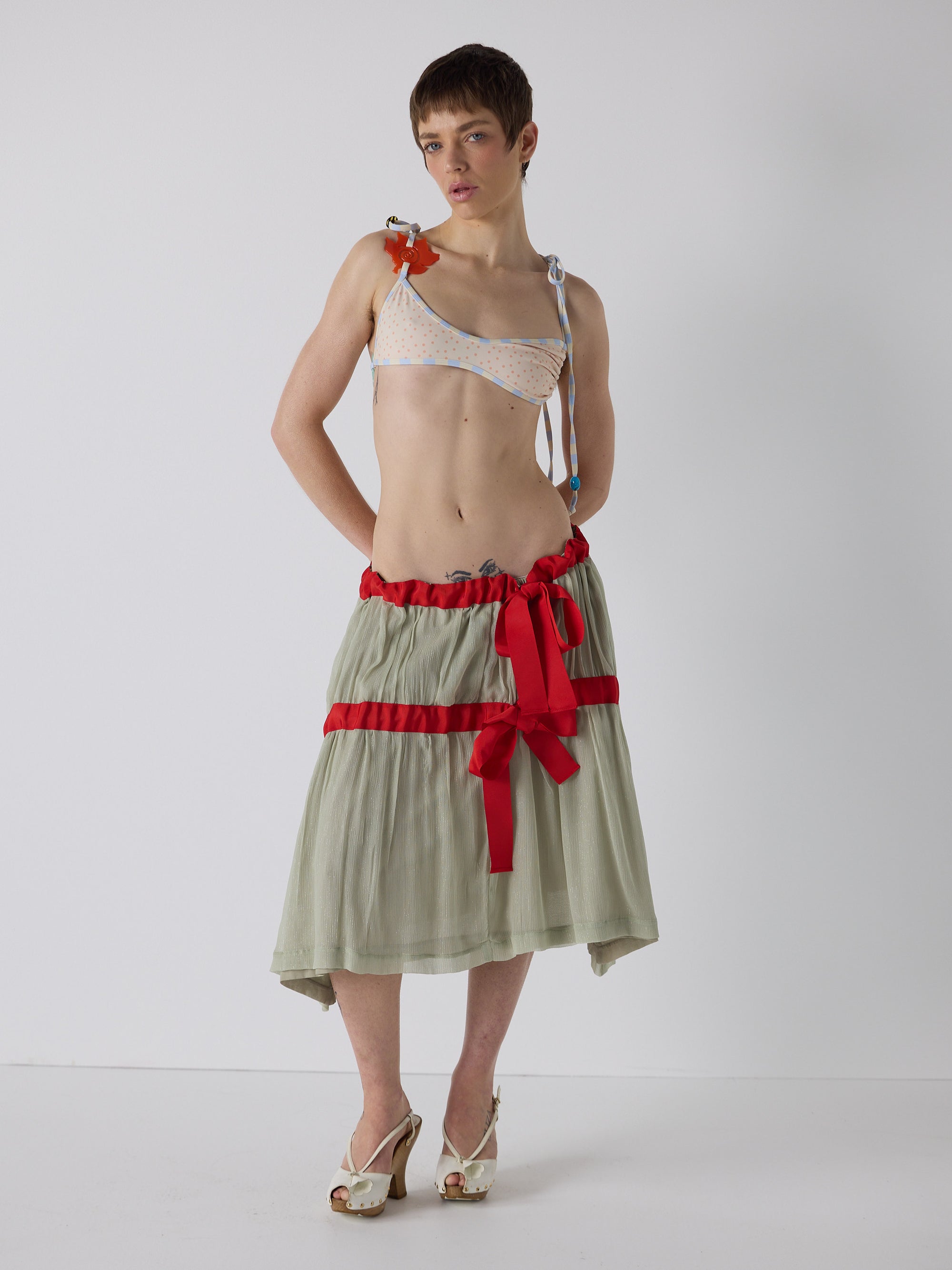 honor wears the drop waist tiered skirt in mint