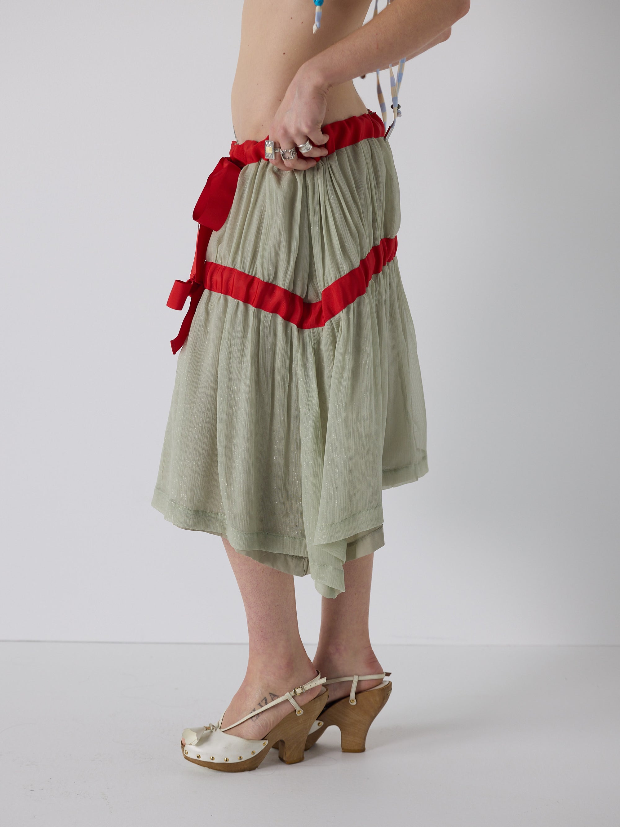 honor wears the drop waist tiered skirt in mint