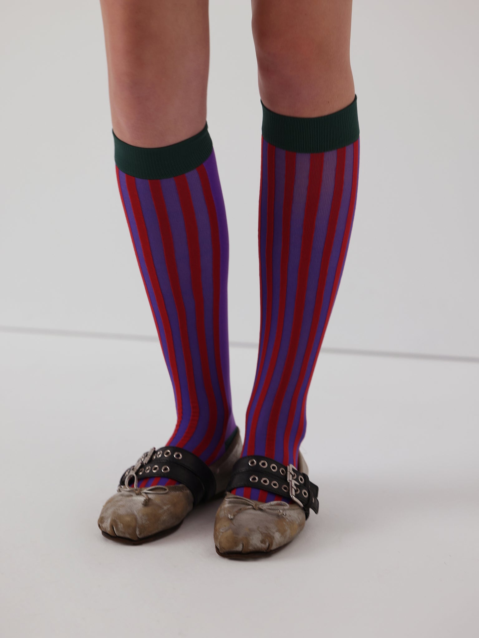 red stripe knee high socks