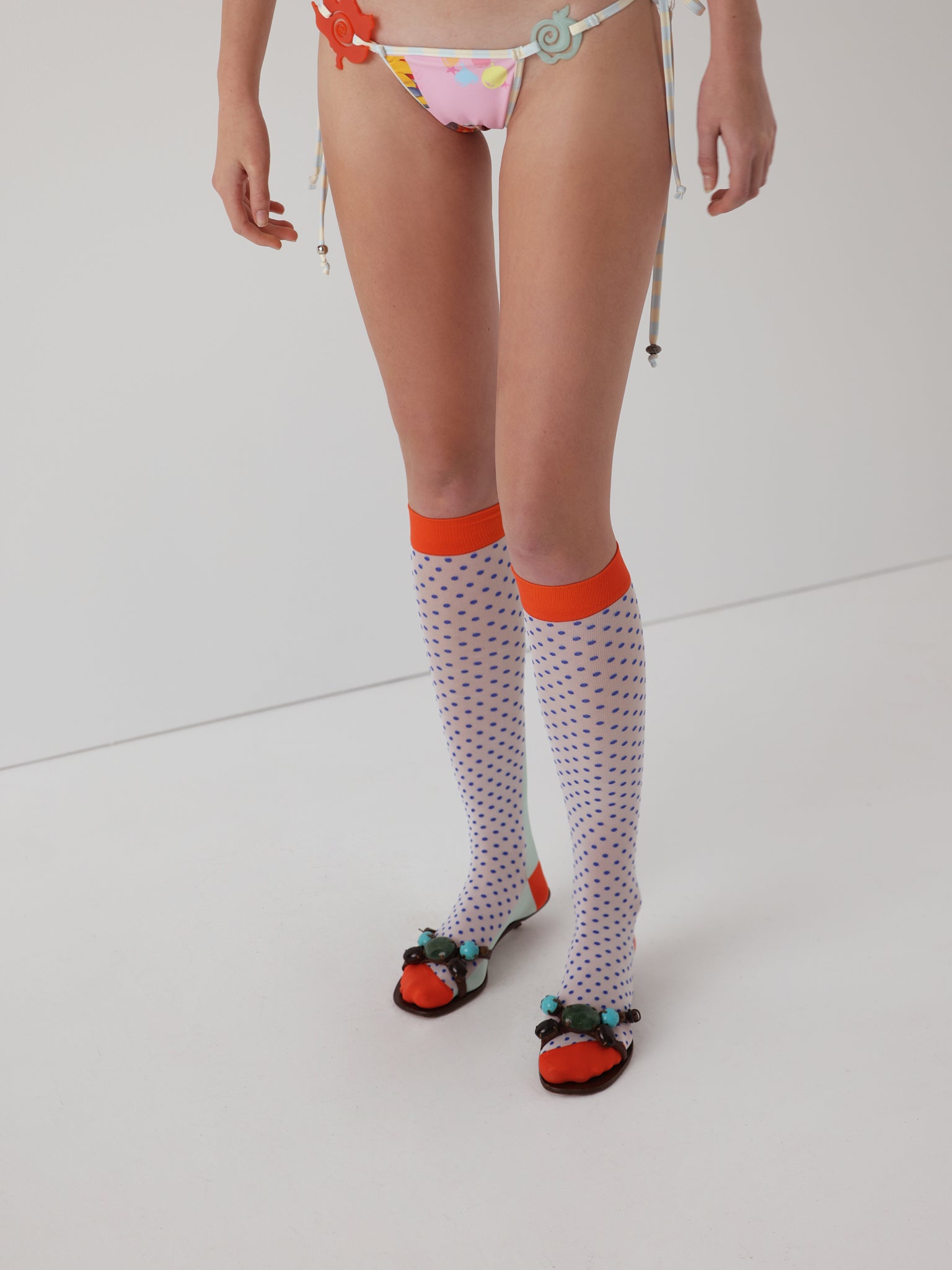 blue micro dot knee high socks