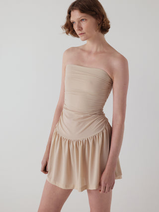 twist dress in nude power mesh